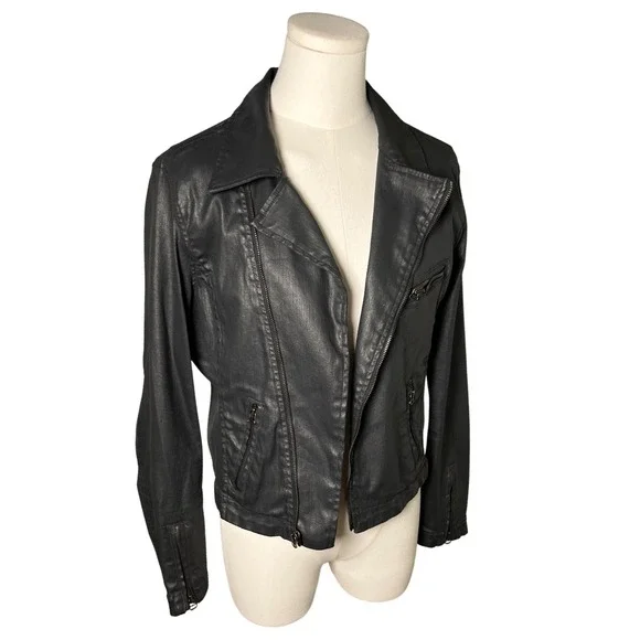 AG Adriano Goldschmied‎ Coated Moto Jacket Black Biker Style Made In USA Size L